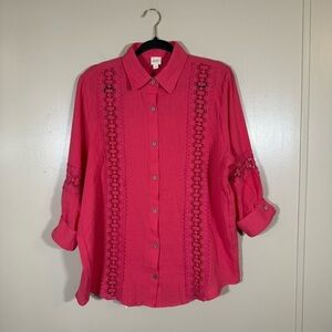 NWOT Surf Gypsy pink light spun button down 3/4 sleeve top